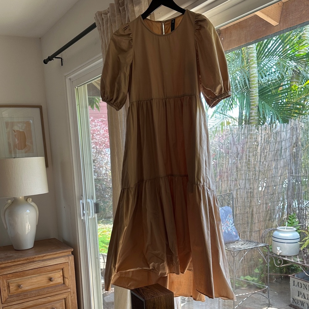 Zara Tan High Low Puff Sleeve Dress